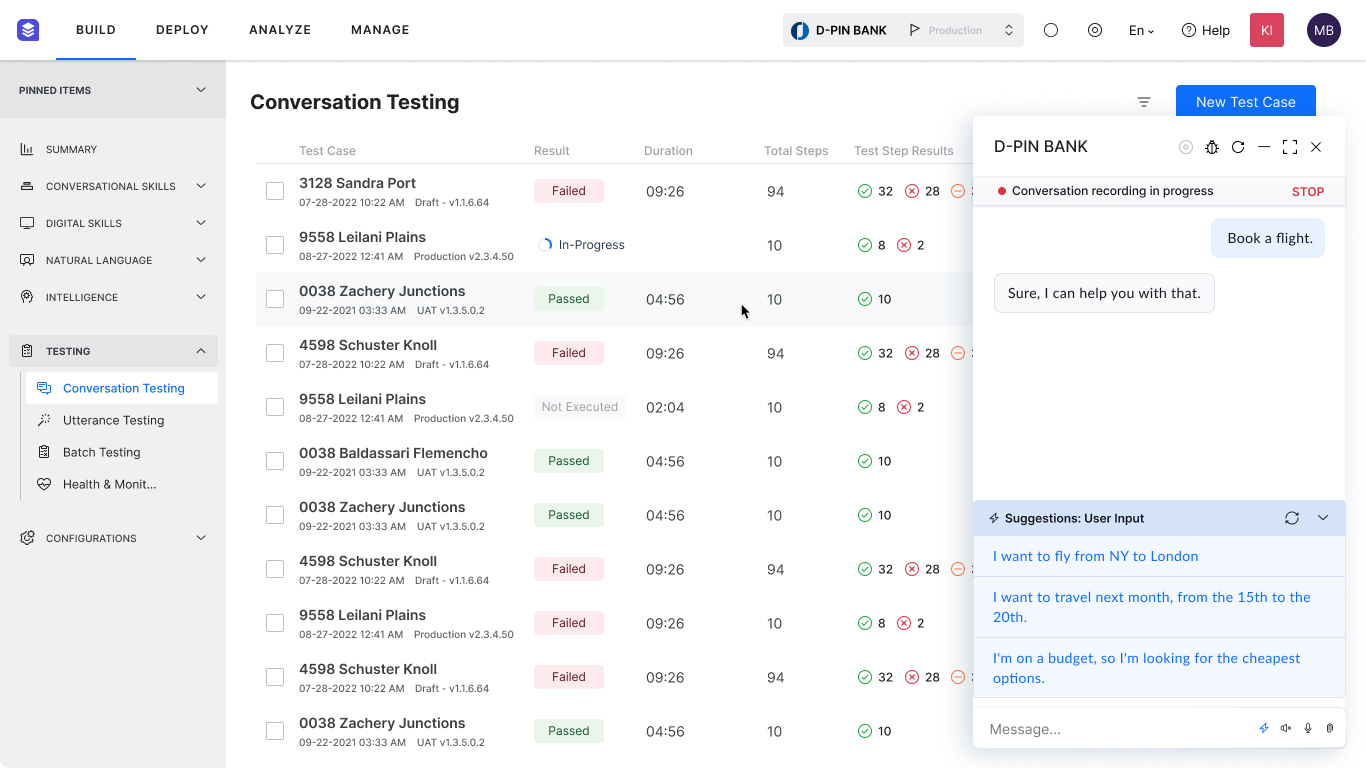 Conversation Testing Suggestions