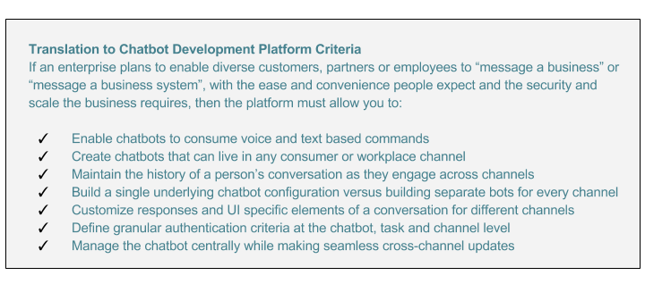 Translation to Chatbot Development Platform Criteria